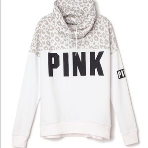 *RARE* PINK Victoria Secret Cowl Neck Leopard Sweatshirt size M